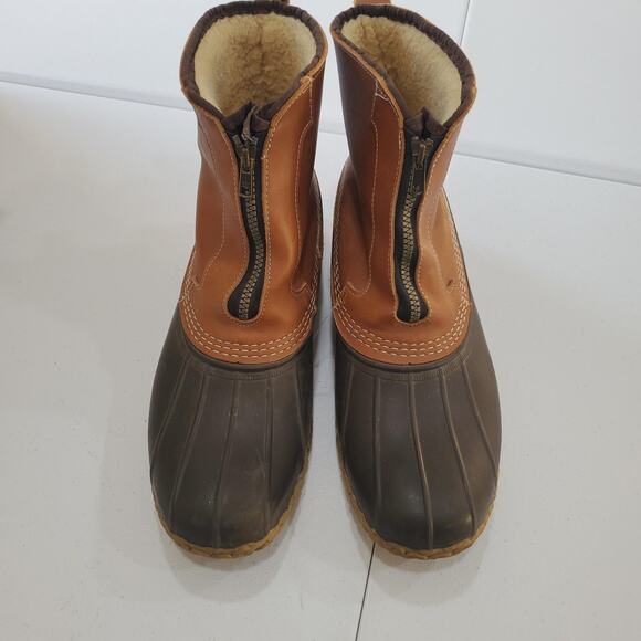 L.L.Bean Bean Boots Mens Size 12 A Fleece Lined Duck Boots Zip Ankle Brown Tan - Picture 1 of 16